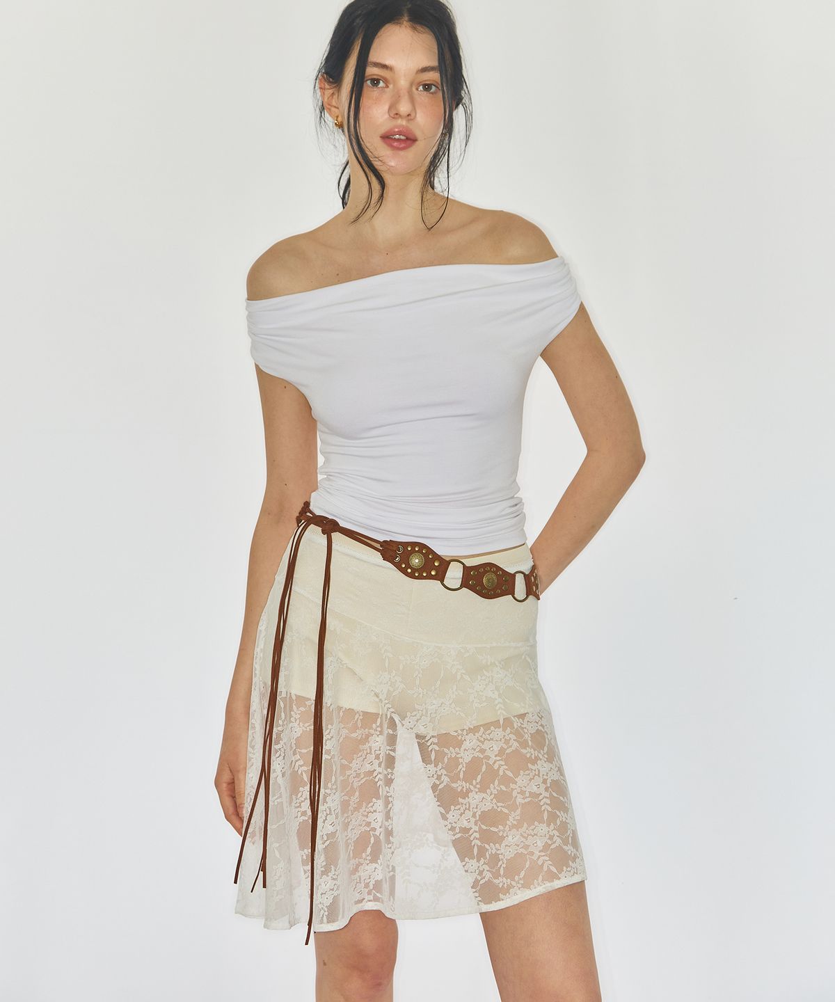 유히리(YUHEELEE) MESH LACE SKIRT / WHITE