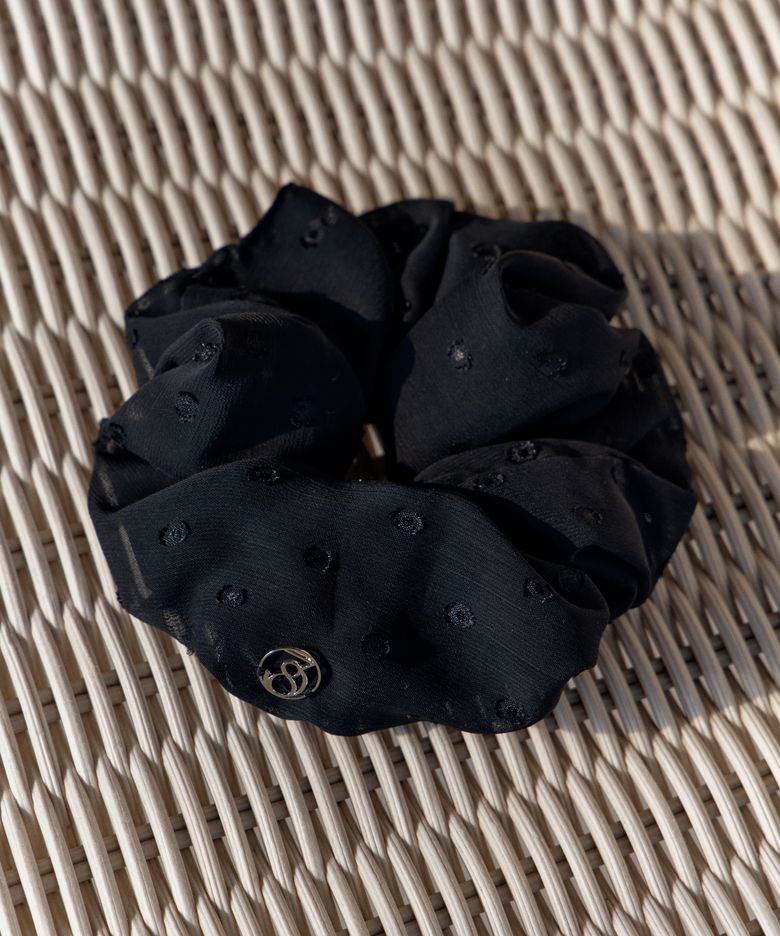 Dot Sheer Layered Scrunchie (Black)