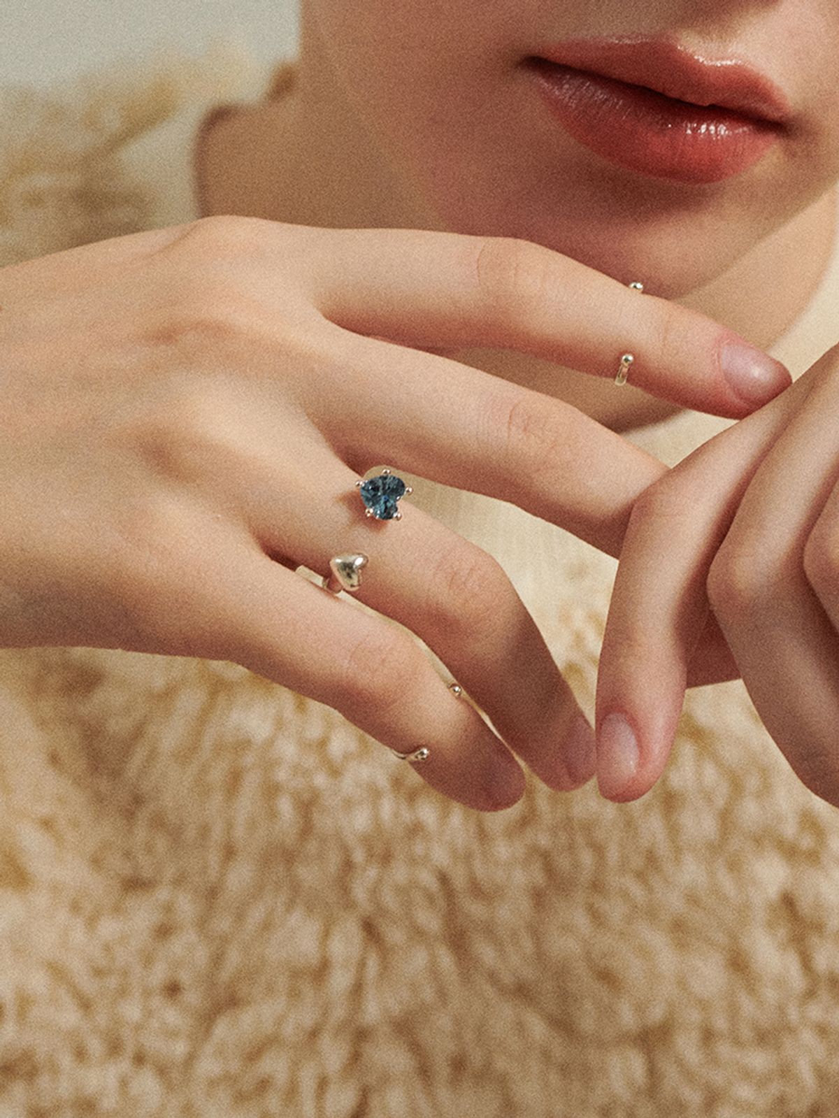 피코먼트(PICOMENT) #006 Heart Cubic Zirconia Open Ring _ Sky Blue