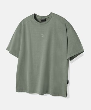 헤비 피그먼트 디테일 오버핏 반팔 티셔츠 (더치카키)