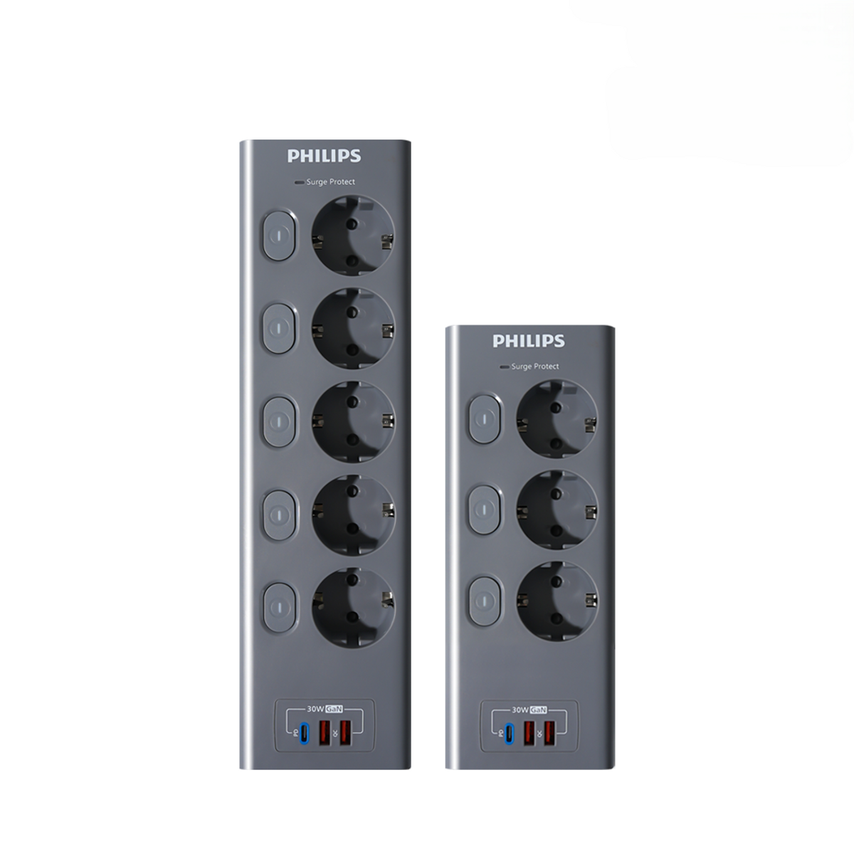 필립스(PHILIPS) 서지보호멀티탭 고용량 30GaN 과부하차단 맥스플러스 USB 3구 5구 그레이