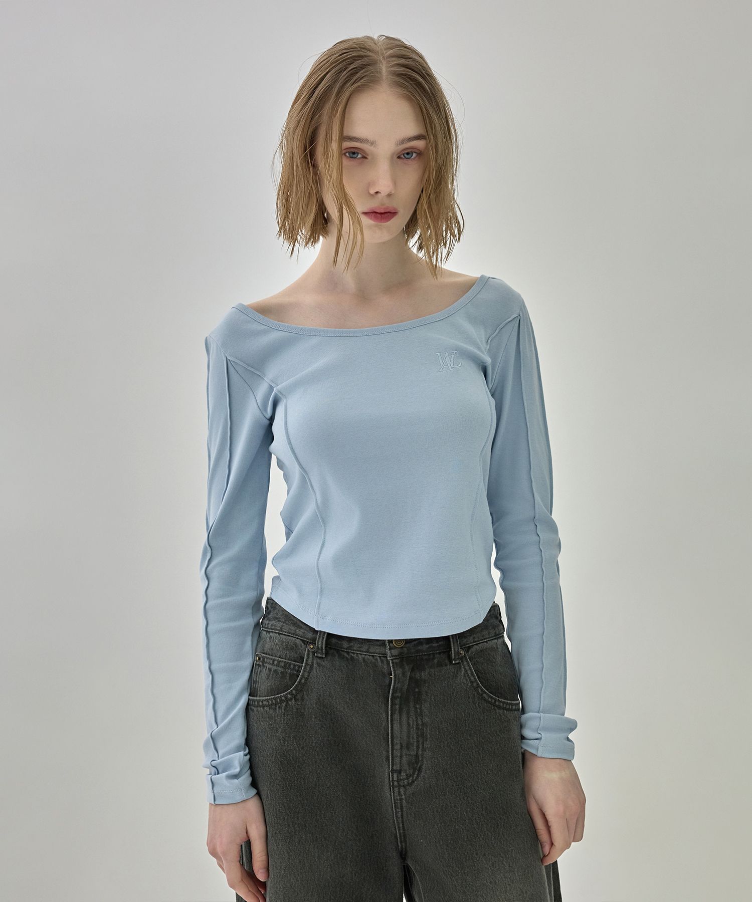 [WOOALONG]25SS★OG Round Hem Long T-shirt MUSINSA | WOOALONG OG Round Hem Long T-shirt - SKY BLUE