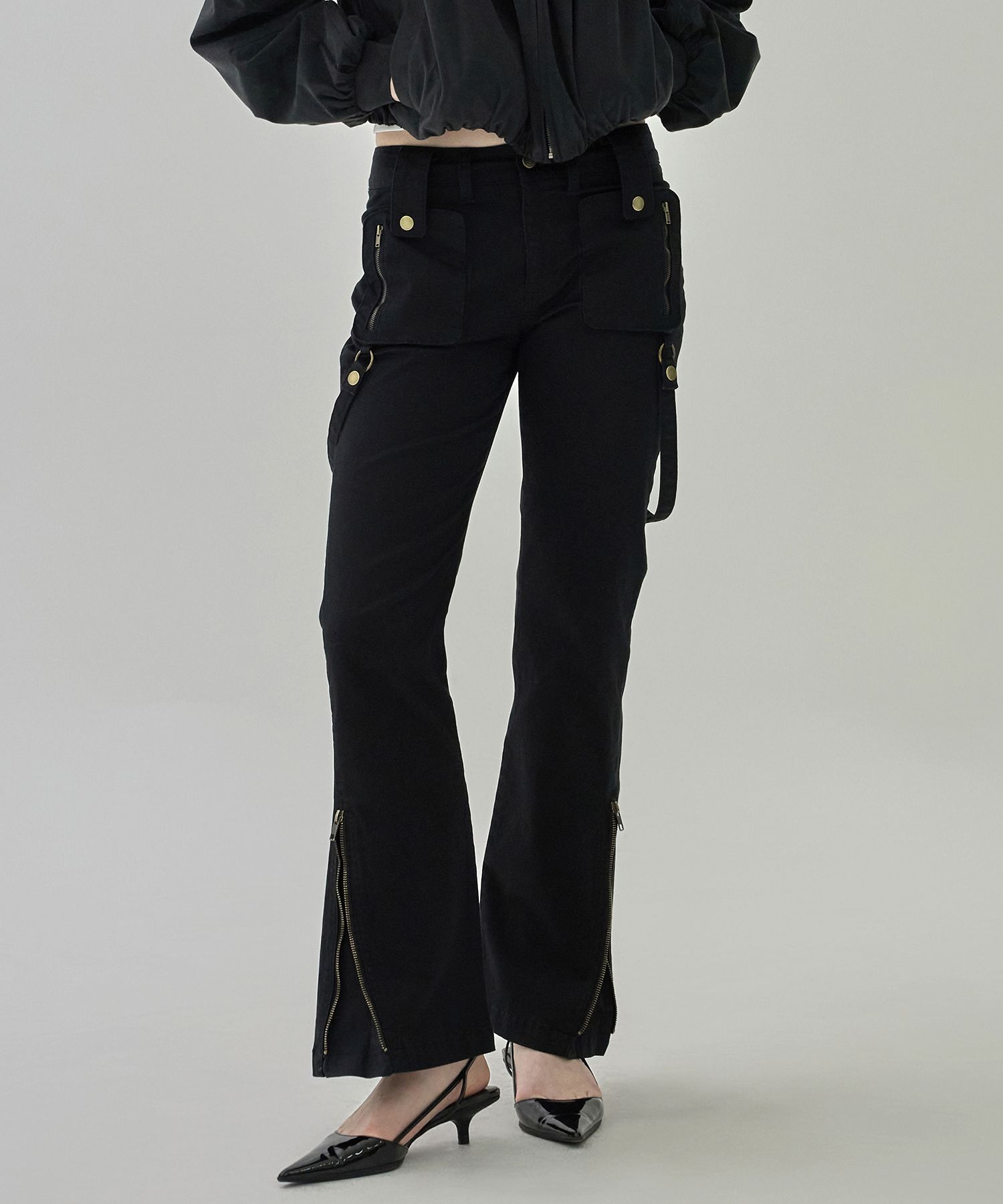 [WOOALONG]25SS★Utility Strap Bootscut Pants MUSINSA | WOOALONG Utility Strap Bootscut Pants - BLACK