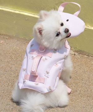 강아지 수영복 테디 구명조끼 핑크