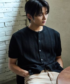 골지 라운드 반팔 가디건 [블랙]