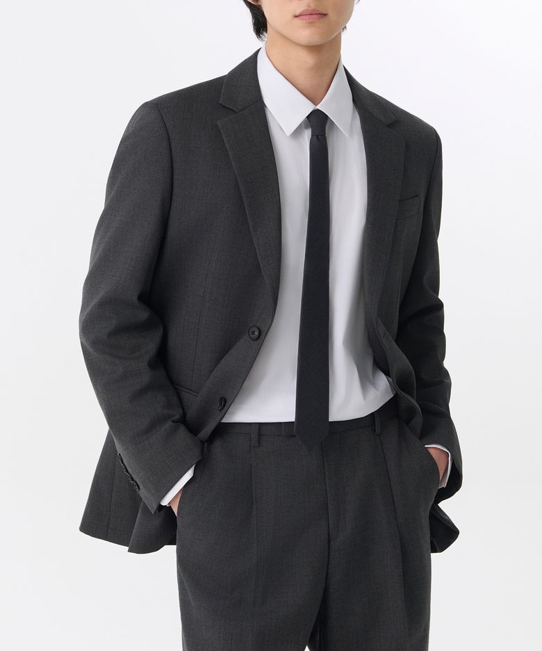 울 내로우 솔리드 넥타이 [그레이]