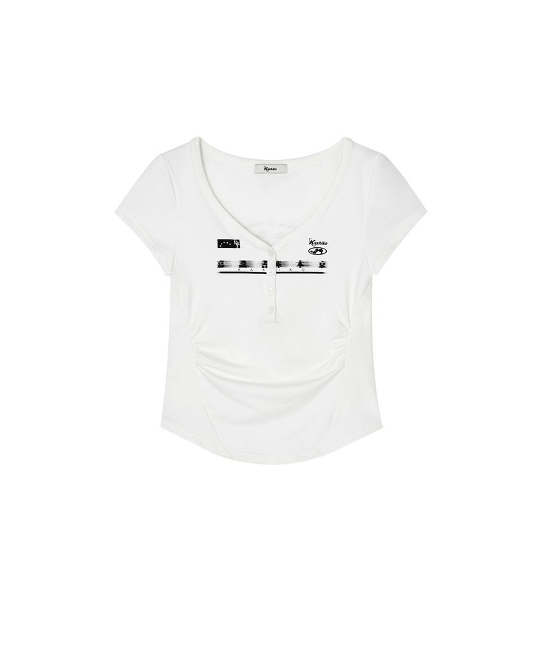 Zen Button Henley Neck Top White