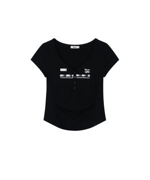 Zen Button Henley Neck Top Black