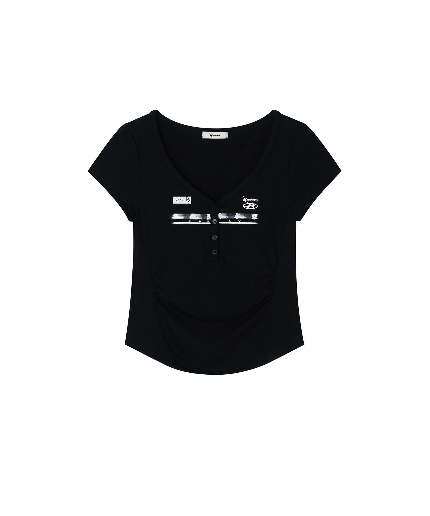 【KASHIKO】ZEN BUTTON HENLEY NECK TOP MUSINSA | KASHIKO Zen Button Henley Neck Top Black