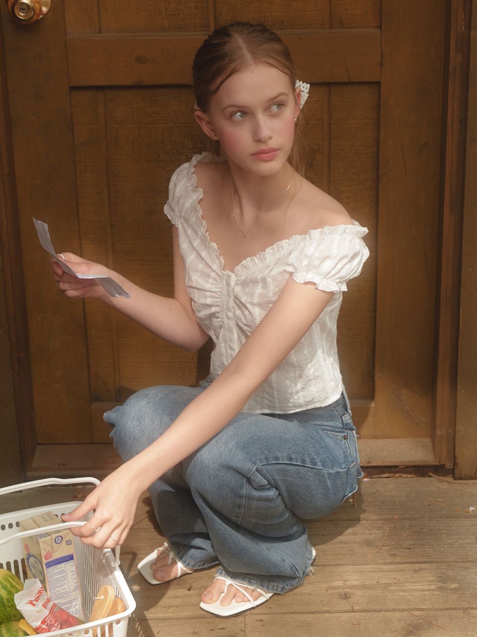 MUSINSA | RE L Plie shirring blouse (white lace)