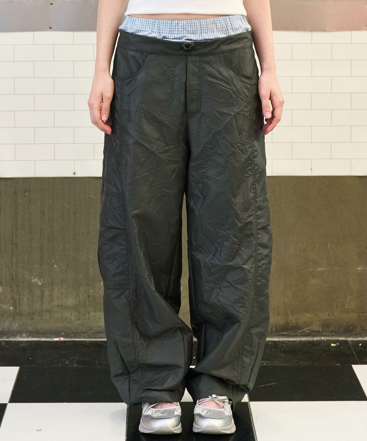 매드핑크(MADPINK) CHECK LAYERED NYLON PANTS BLUE