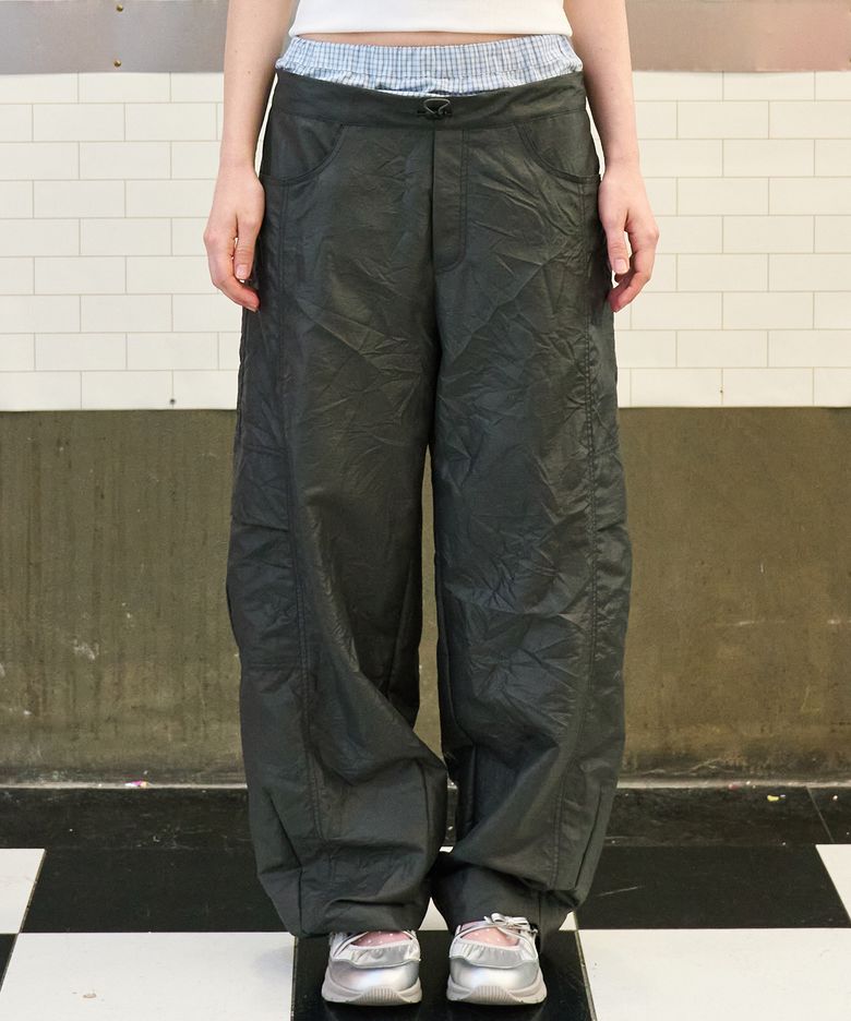 CHECK LAYERED NYLON PANTS BLUE