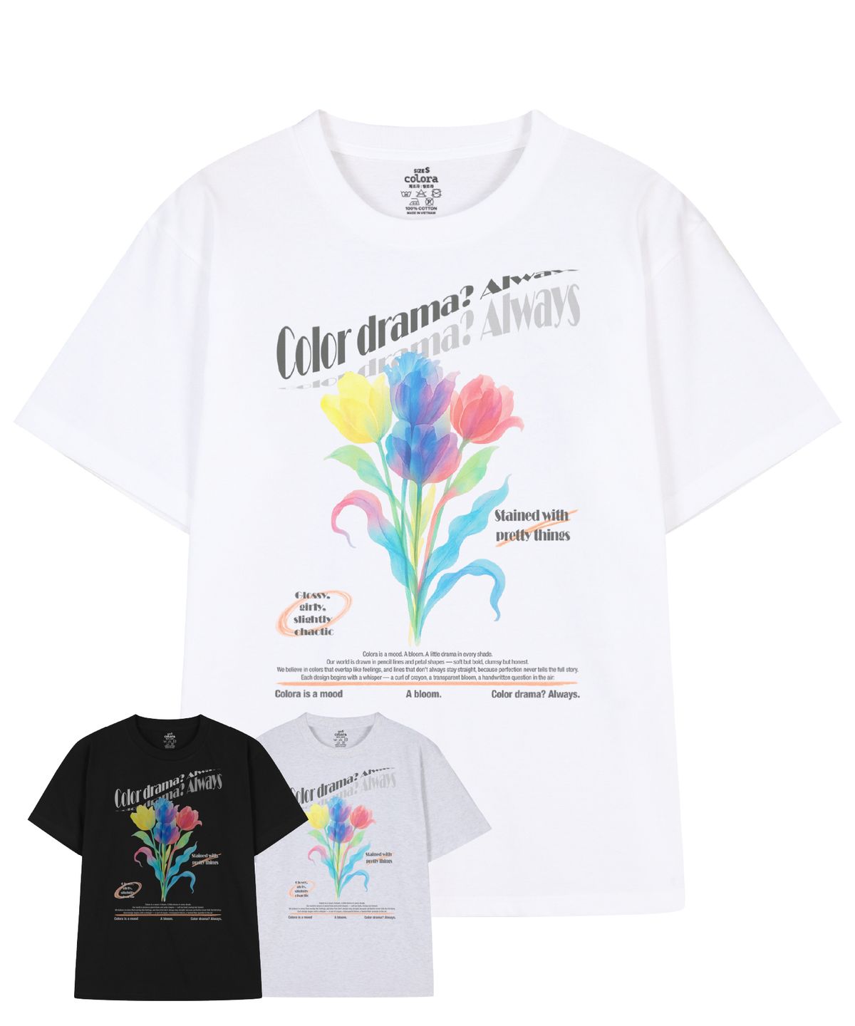 컬로라(COLORA) 컬러 드라마 올웨이즈 반팔 티셔츠 (3color)