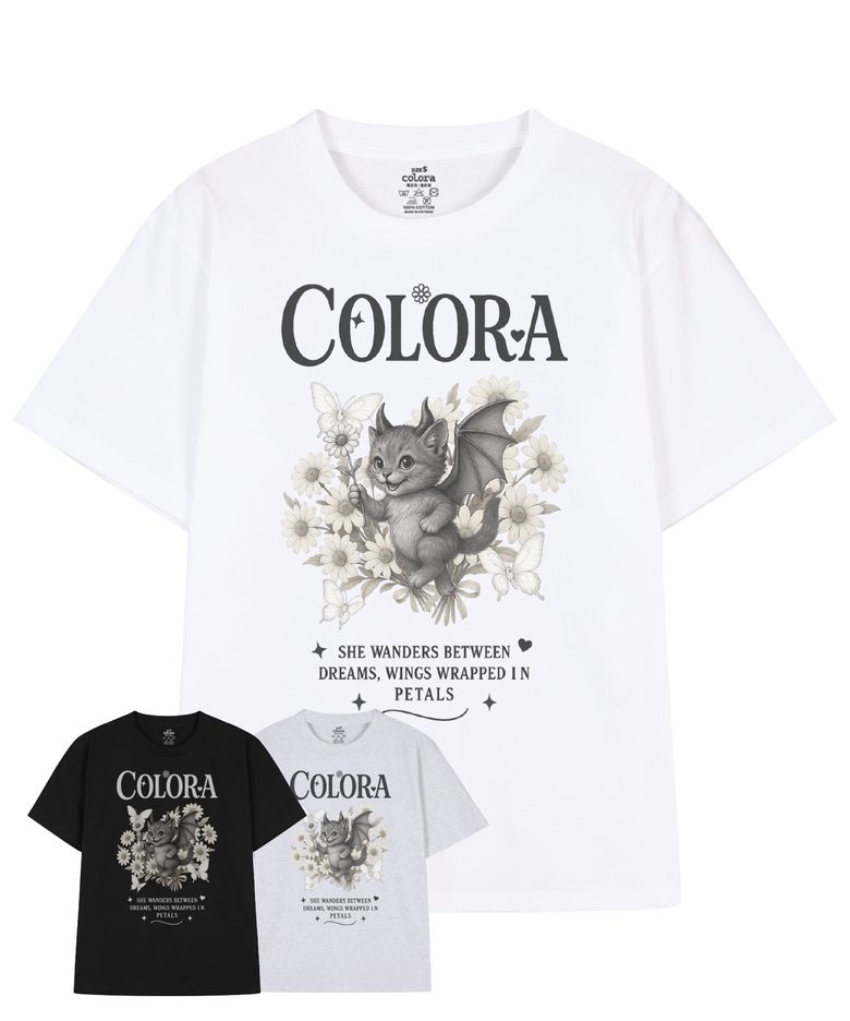 데몬 캣 위드 플라워즈 반팔 티셔츠 (3color)