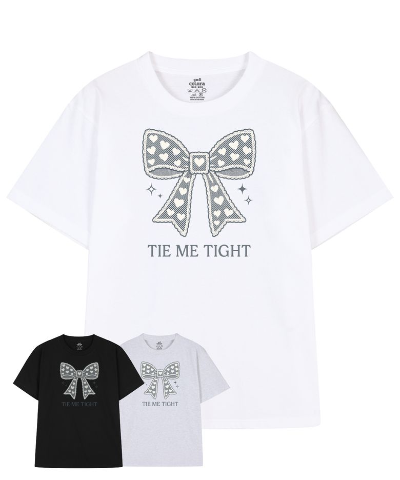 타이 미 타이트 블랙 리본 반팔 티셔츠 (3color)