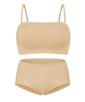 [SET] 논슬립 오프숄더 쉐딩 브라 팬티 세트 - 스킨