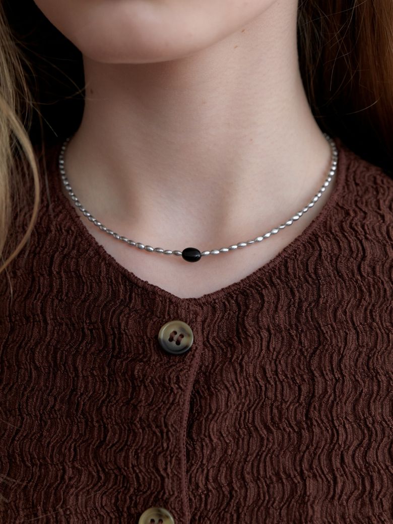 Chic Grey Pearl Gem Necklace (L251MNK010)