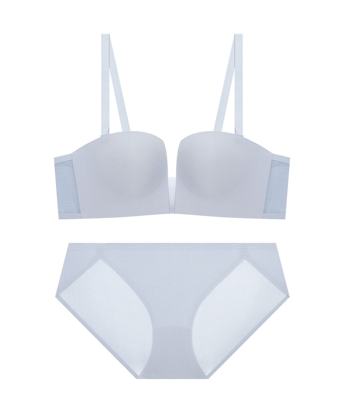 엘르이너웨어(ELLE INNERWEAR) 스퀘어 반컵 볼륨 브라 팬티 세트 - 크리미블루
