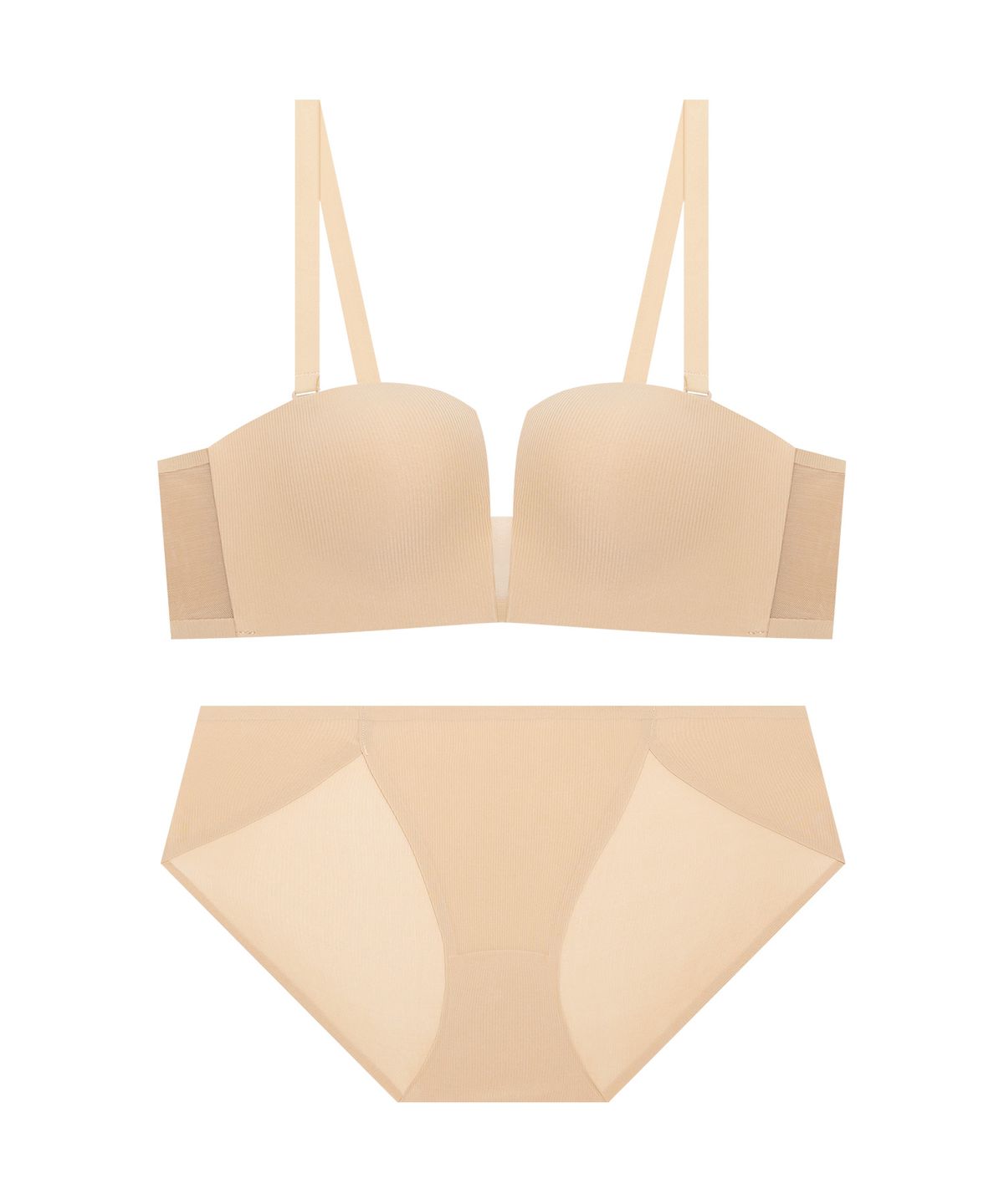 엘르이너웨어(ELLE INNERWEAR) 스퀘어 반컵 볼륨 브라 팬티 세트 - 스킨