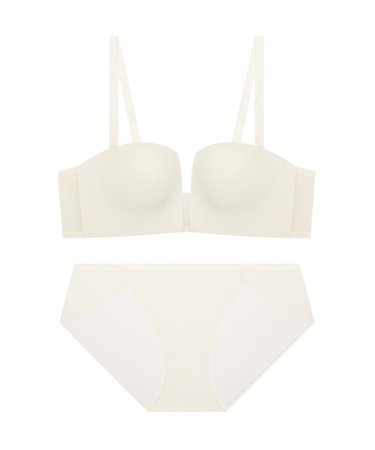 엘르이너웨어(ELLE INNERWEAR) 스퀘어 반컵 볼륨 브라 팬티 세트 - 크림