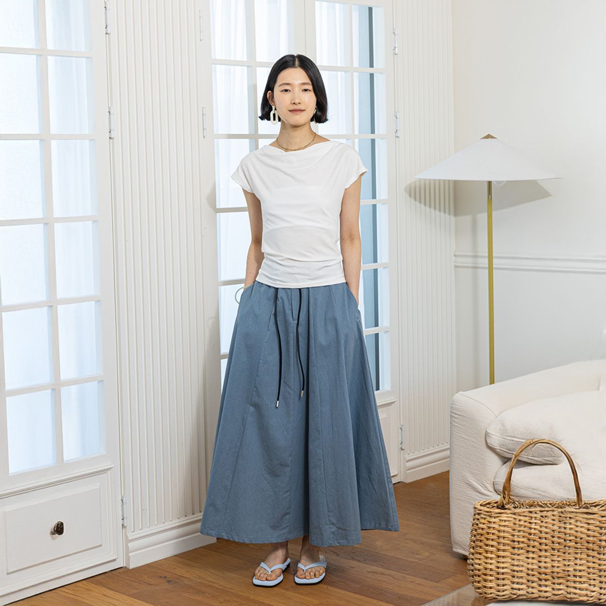 랭썬(LANGSON) LS_Blue cotton skirt_BLUE