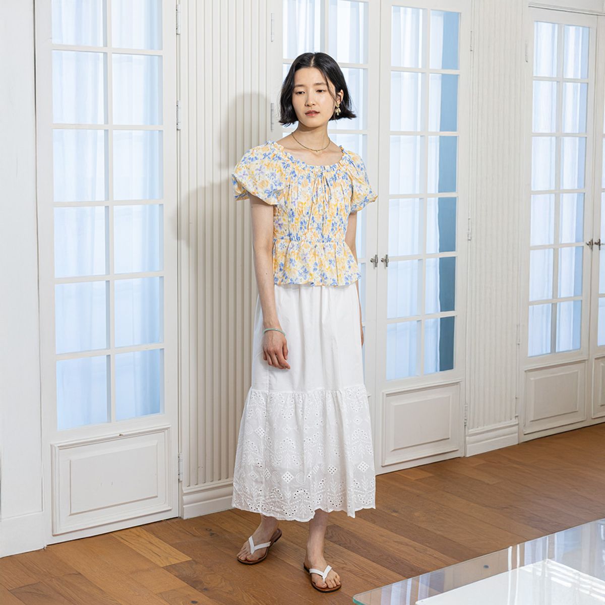 랭썬(LANGSON) LS_Coastal white skirt