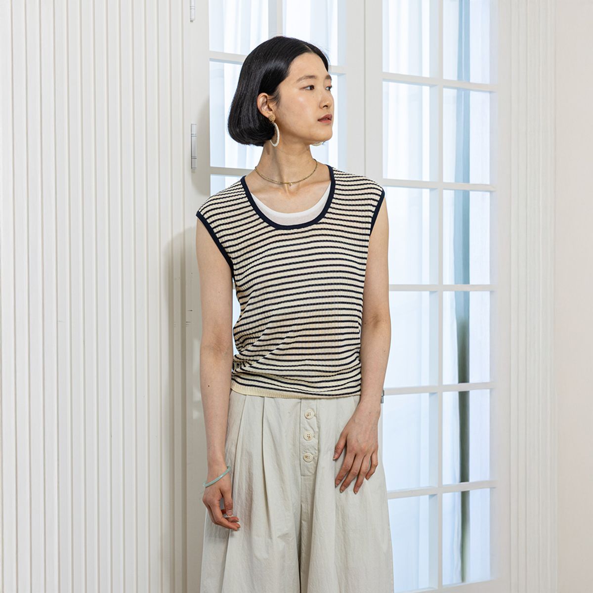 랭썬(LANGSON) LS_Fake two piece knit top_IVORY