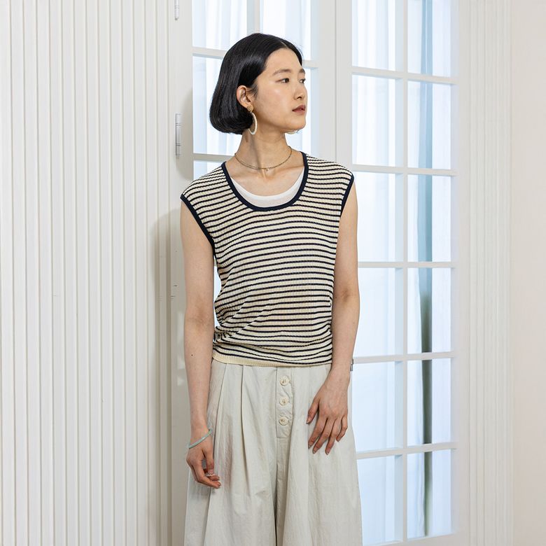 LS_Fake two piece knit top_IVORY