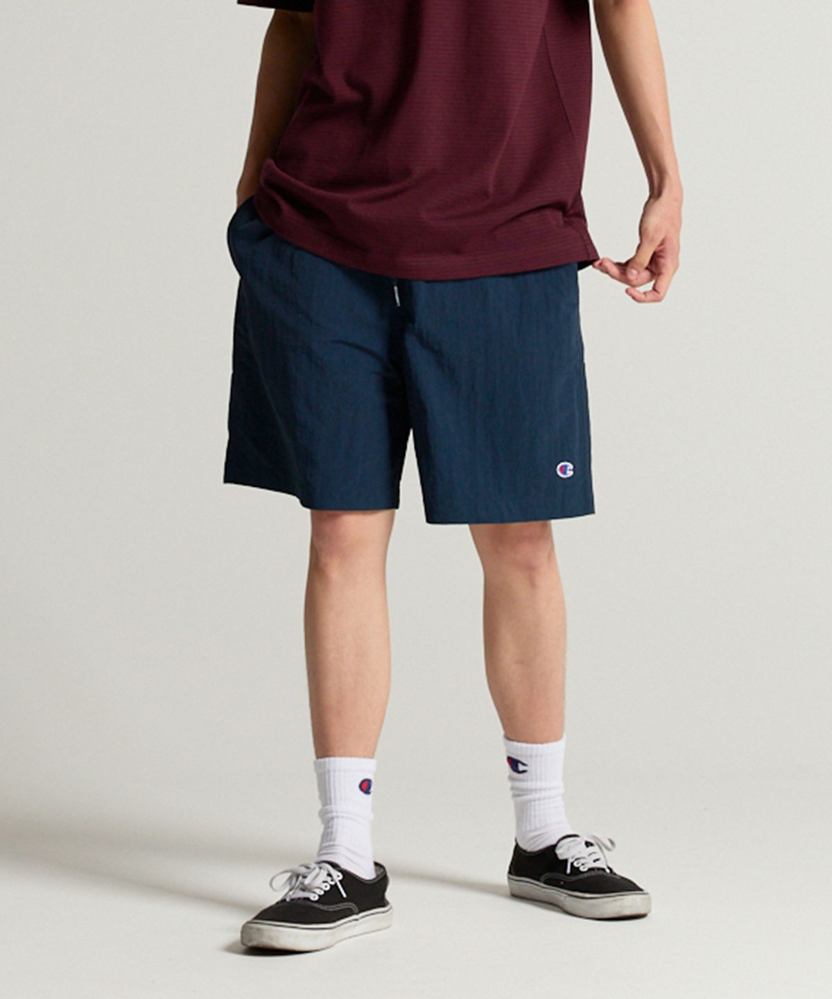 챔피온(CHAMPION) C로고 우븐 스트링 숏팬츠 Navy