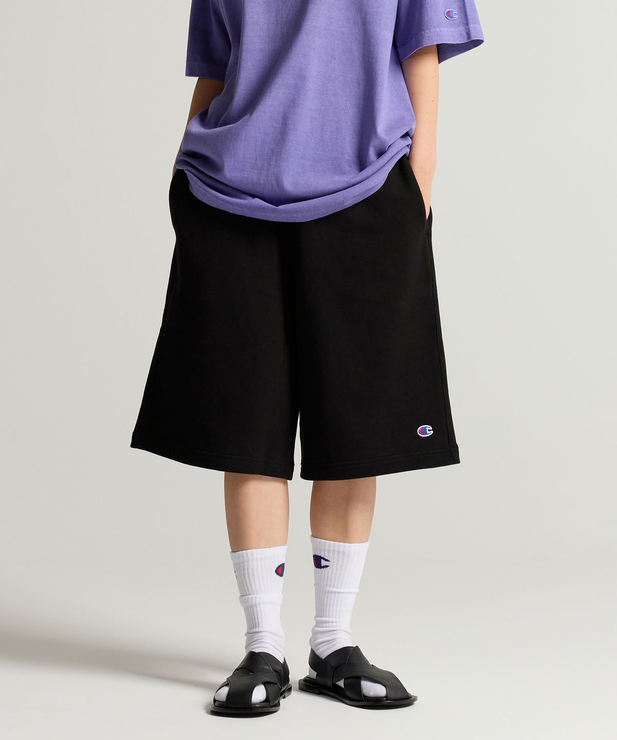 챔피온(CHAMPION) C로고 버뮤다 스웨트 팬츠 Black