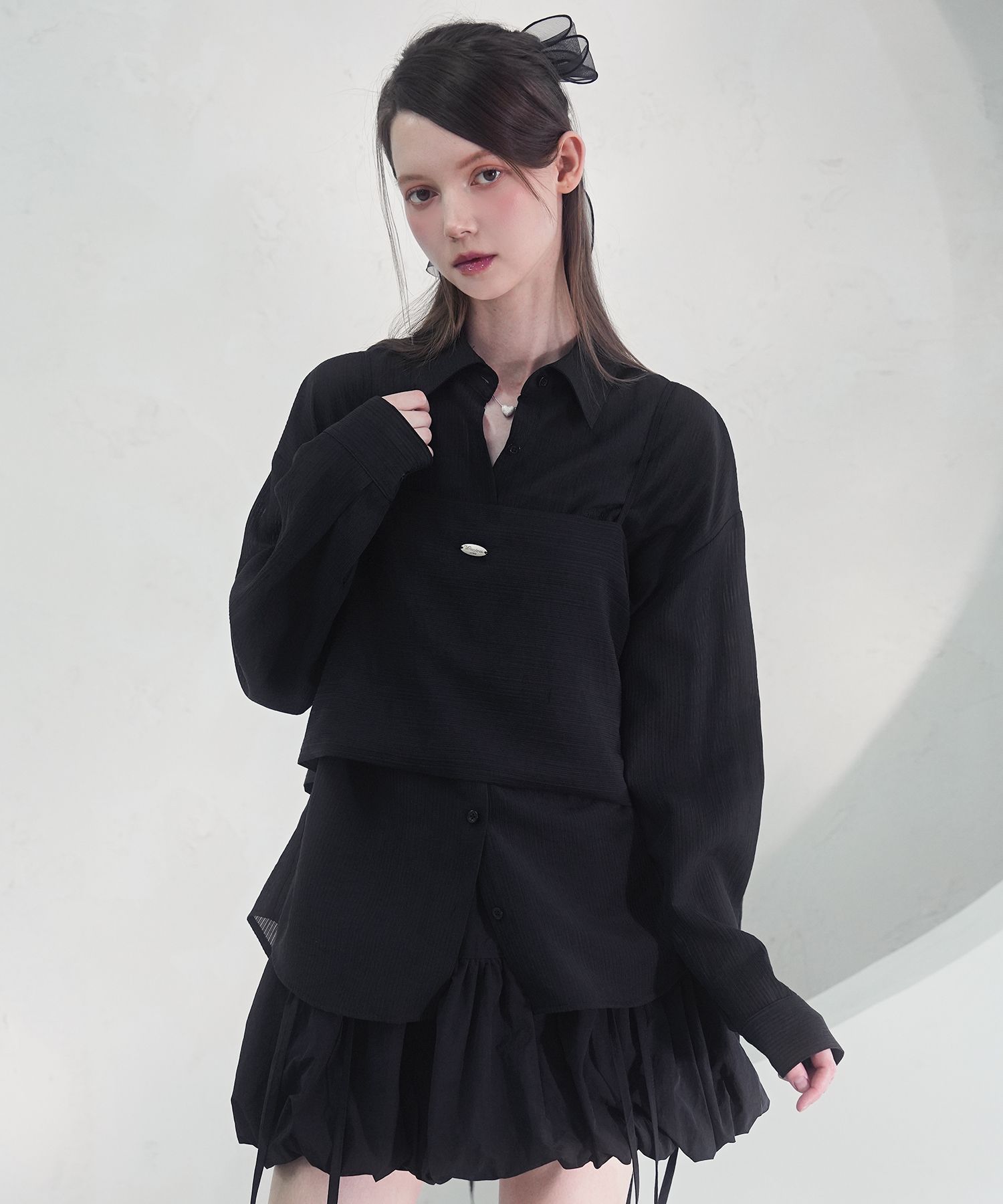 MUSINSA公式 | VIVACIOUS Sillage See-Through Stripe Shirt BLACK