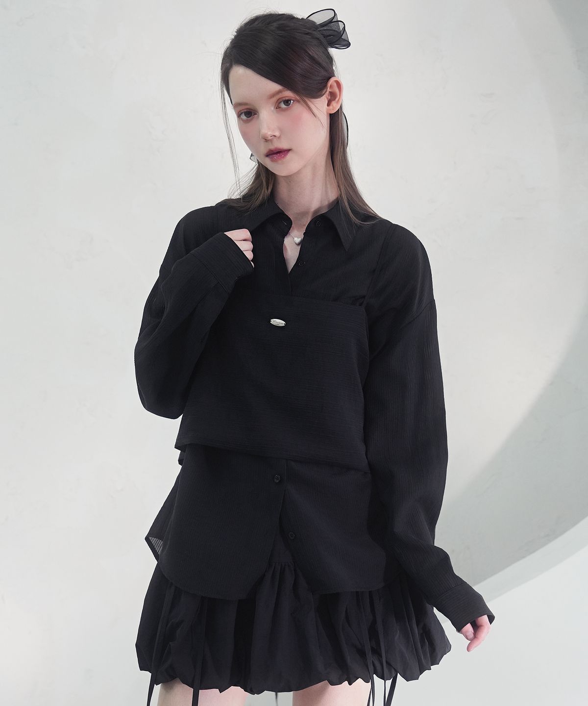 비바셔스(VIVACIOUS) Sillage See-Through Stripe Shirt BLACK