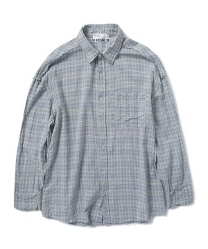 컷 오프 그런지 체크 셔츠 - 스카이 블루