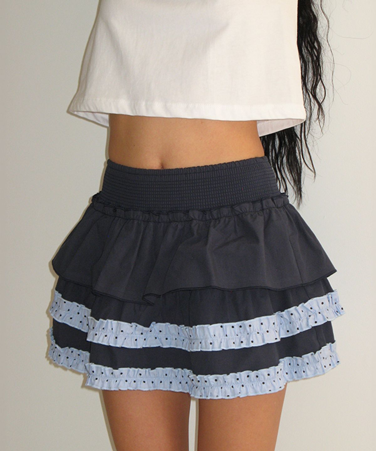 론론(RONRON) CANCAN LAYERED SKIRT DOT NAVY