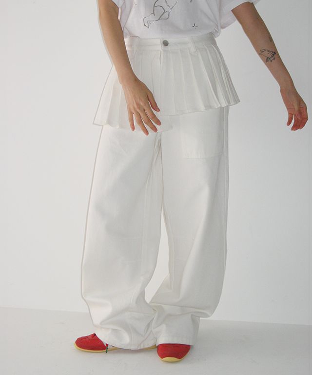 MUSINSA | RONRON OFF BALANCE PLEAT LAYERED PANTS WHITE