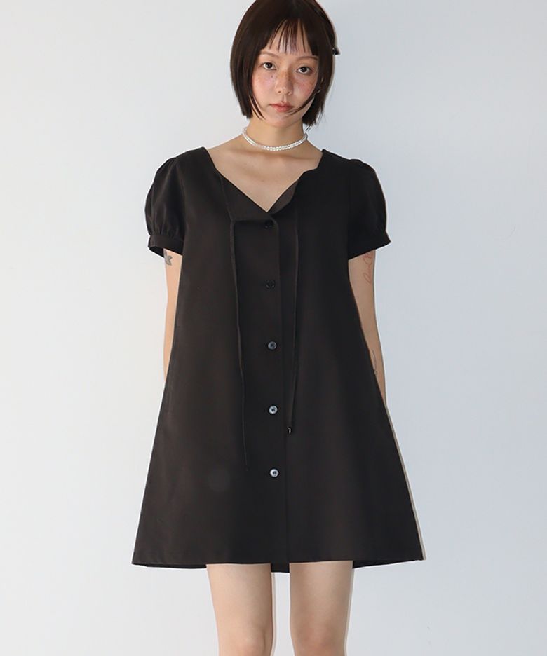 CHARMING PUFF SLEEVE BUTTON DRESS BLACK