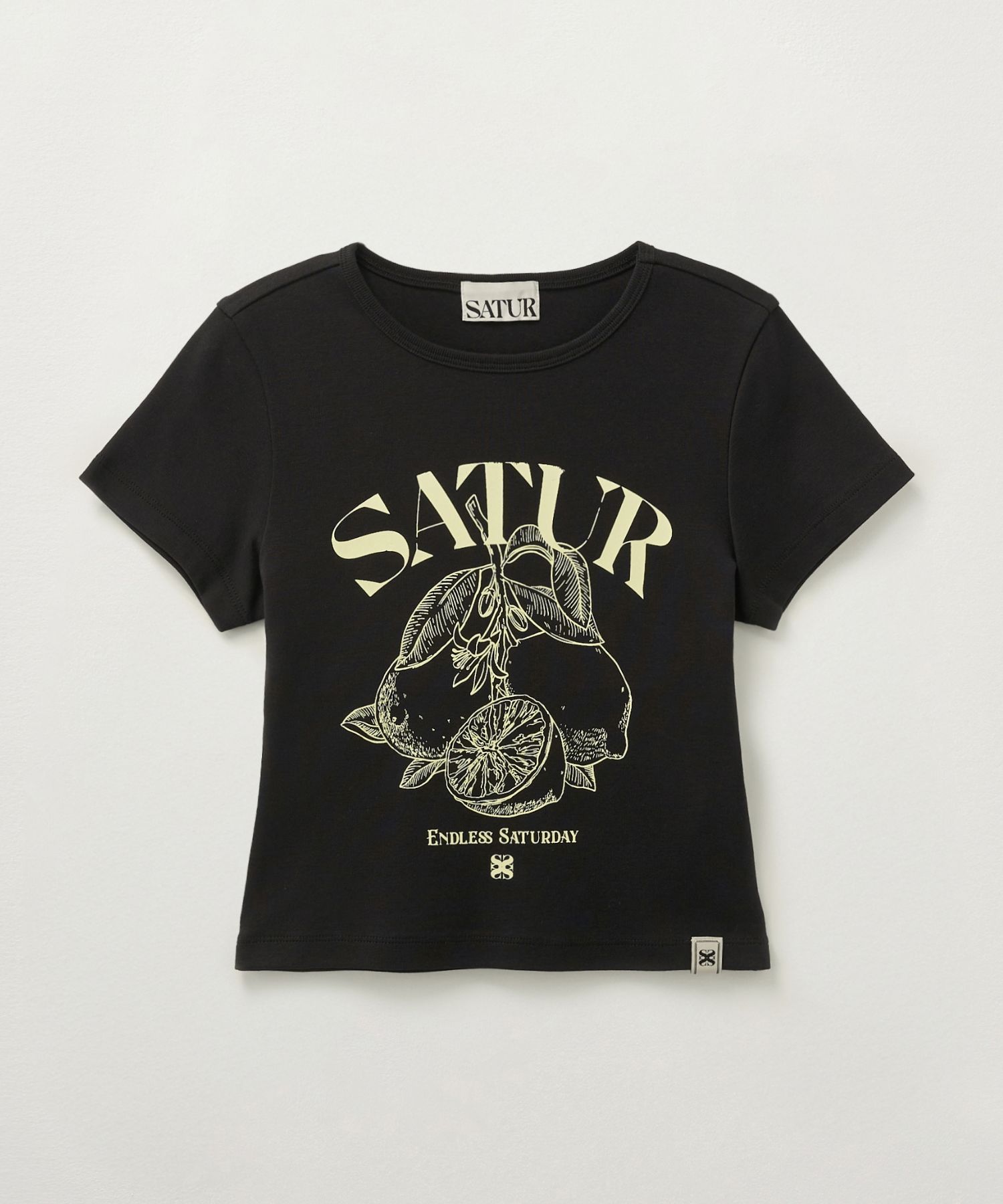 ★SATUR★ Citron Crop Slim Fit Short-Sleeve T Black MUSINSA | SATUR (W) Citron Crop Slim Fit Short Sleeve T