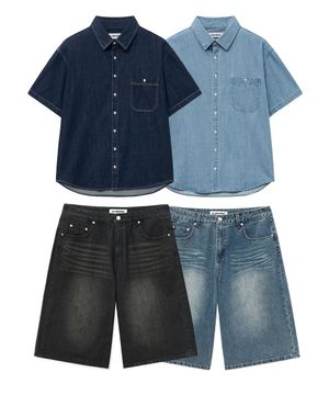 [SET] 포켓 하프 데님 셔츠+버뮤다 팬츠 셋업