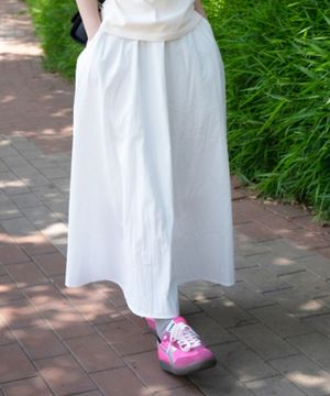 셔링 플레어 밴딩 롱 스커트_아이보리