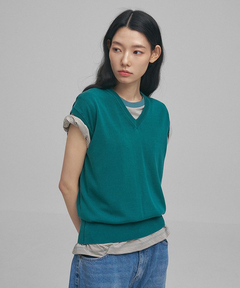 w. Layer Silk Knit Vest (Turquise)