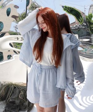 투웨이 스트링 후드 바람막이 셋업_스카이블루