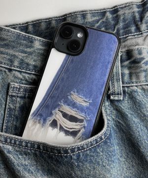 블루 데님 부츠컷 대미지 글라스 범퍼 케이스