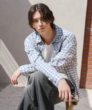 링클 체크 셔츠_오션블루