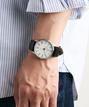 달빛정원 블랙레더 남성 커플 가죽시계 OTC119V01ASB