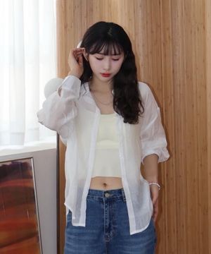 시그니처 시스루 오버핏 셔츠_화이트