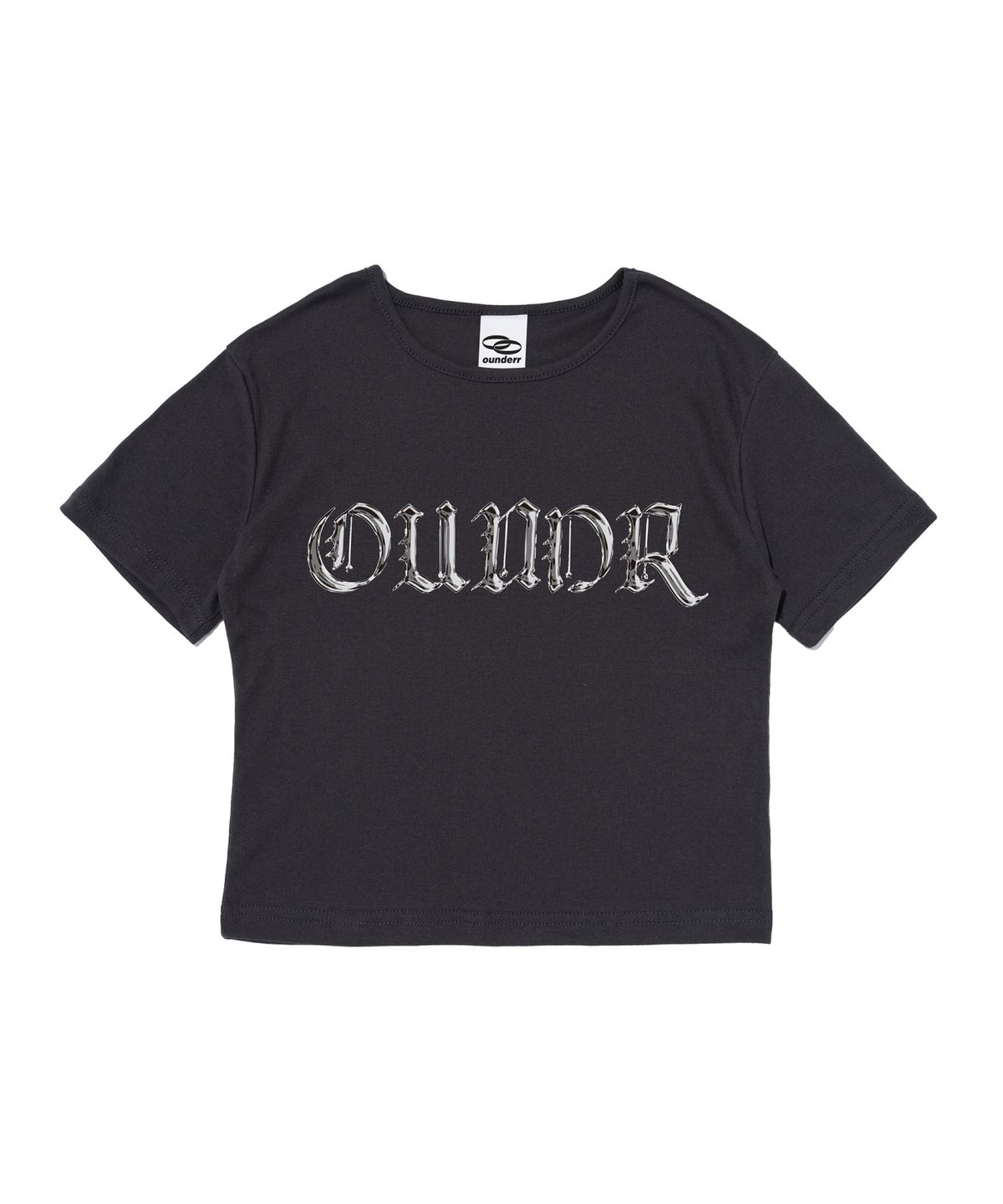 오언더알(OUNDERR) 3D 로고 크롭 반팔 티셔츠 (차콜)