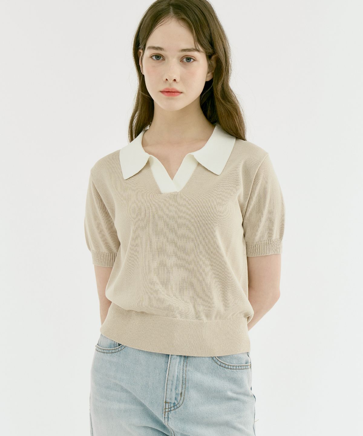210에디트(210EDIT) 여성 아이스 쿨 카라니트 [베이지]_ZZ2SW590