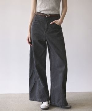 사선 핀턱 와이드 팬츠 (벨트 세트)