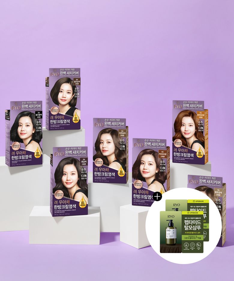 우아채 한방크림염색 120g 4입+샴푸 파우치 6ml 2매 증정