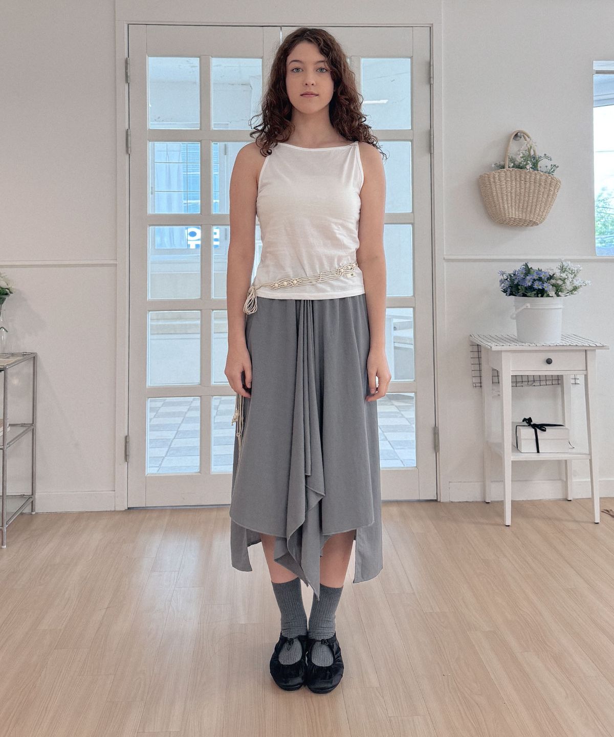 딜라이디(DELIDI) Pluviophile long skirt (light gray)